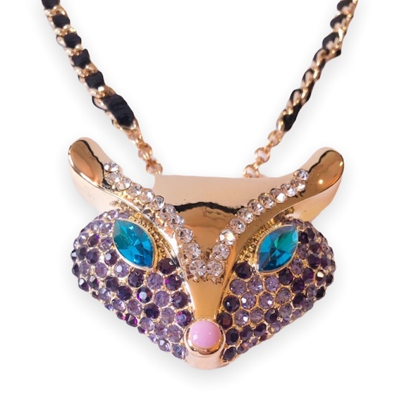 🌀 Betsey Johnson Crystal Critters Fox Pendant Necklace - Picture 1 of 7